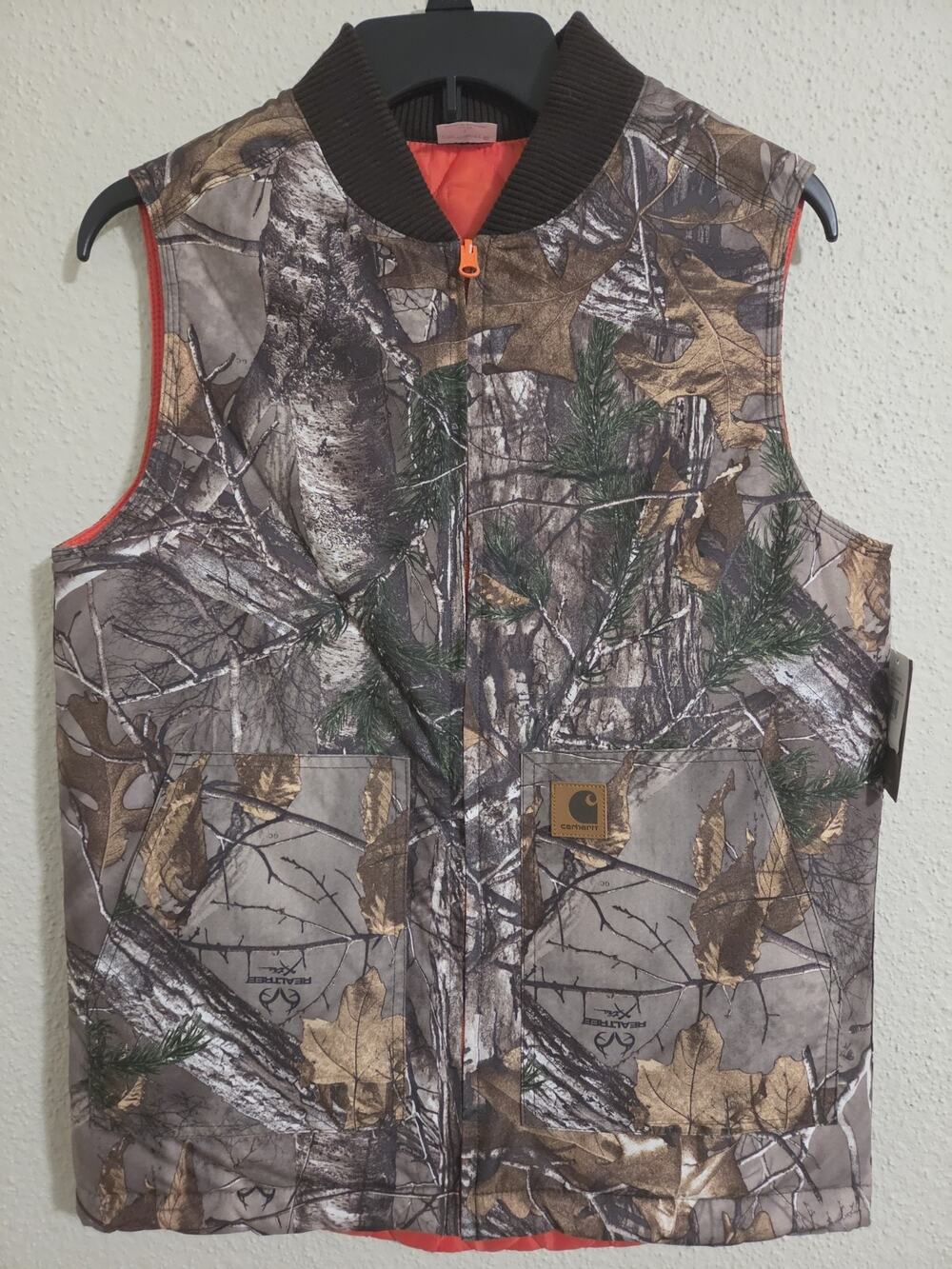 Carhartt Kids Youth L 14/16 Realtree Camo Reversible Vest Safety Orange NWT